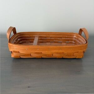 Work Shops Of Gerald E Henn Bread/Chip Basket With Divided Liner Leather Handles